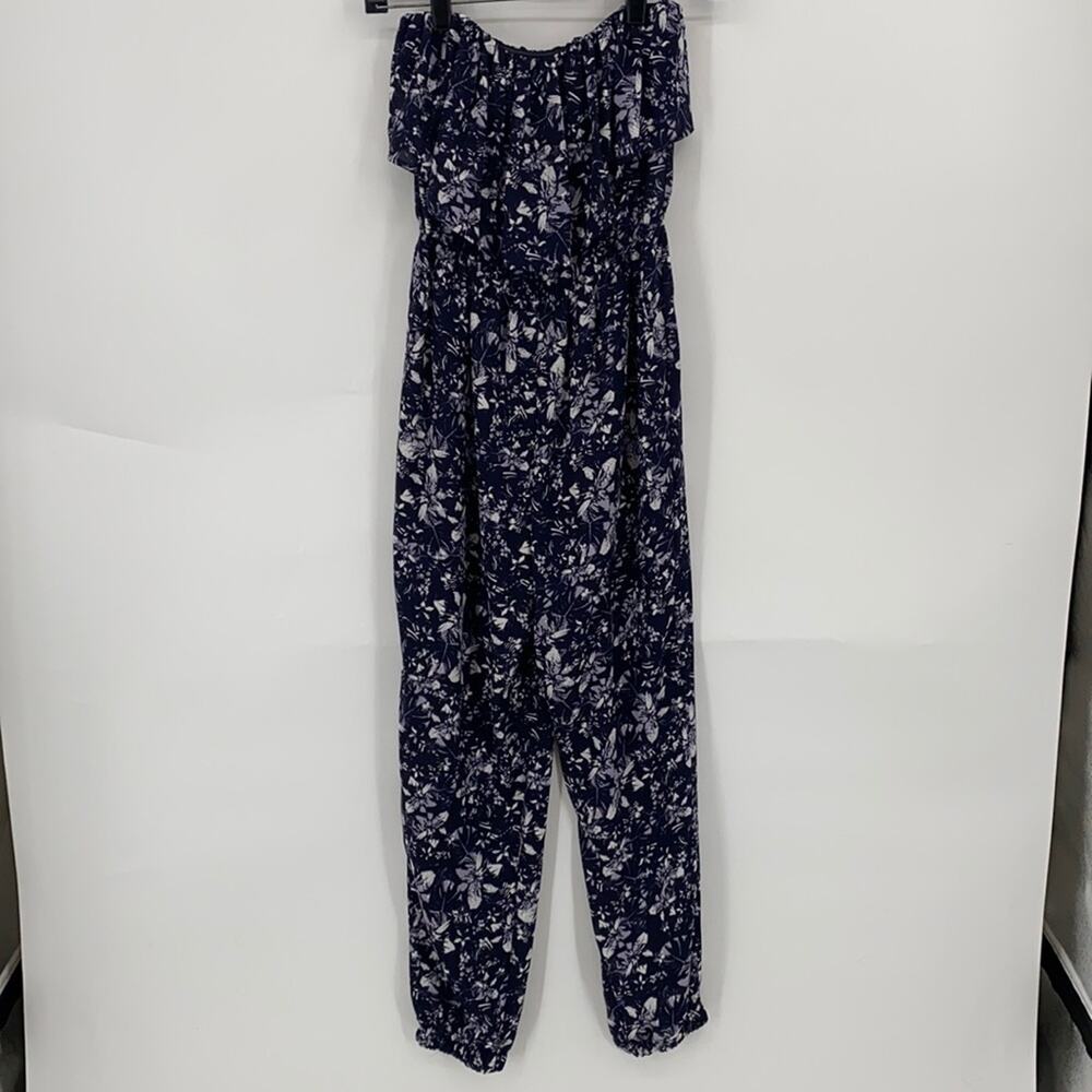 Vera Wang Women's Strapless Navy & White Print Romper Size Small